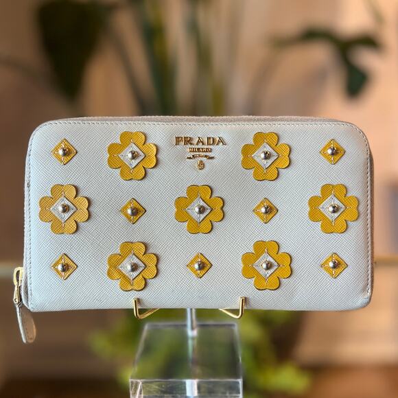 Prada Handbags - PRADA Continental Floral Appliqué Saffiano Leather Wallet